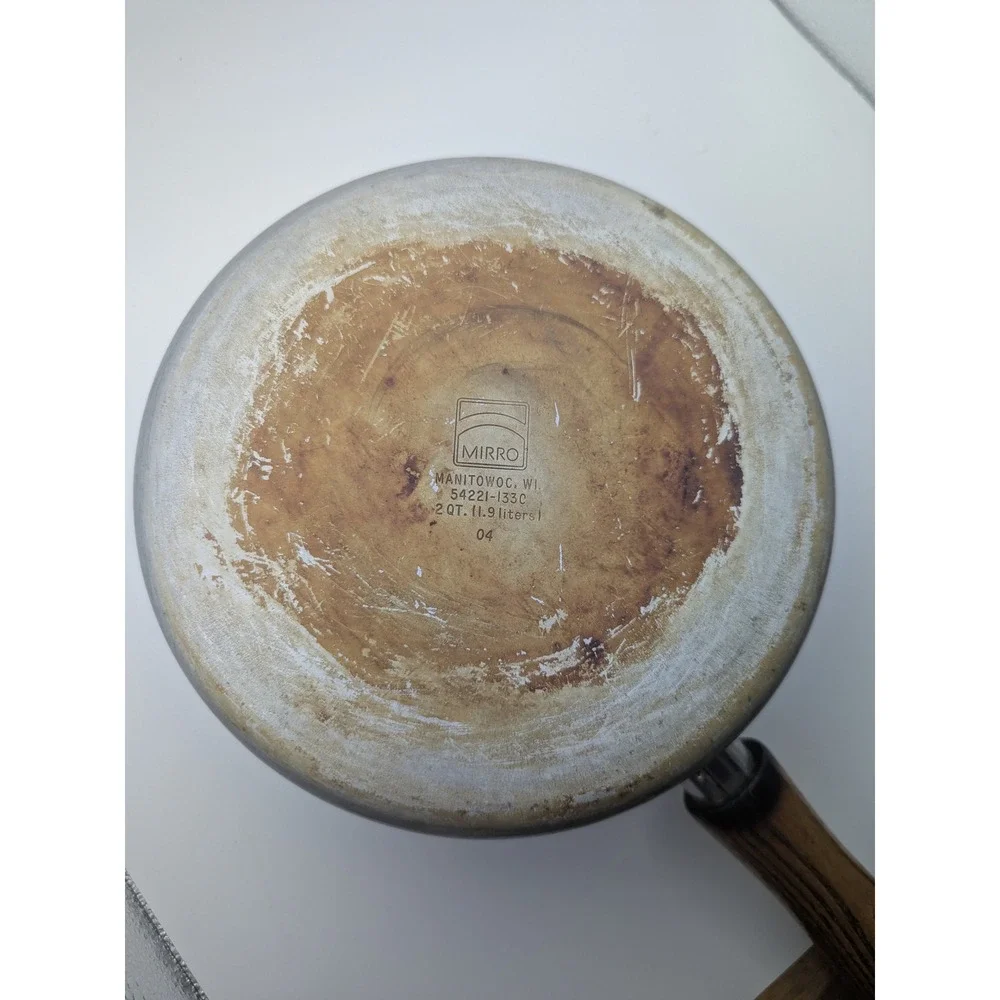 Vtg Mirro Sauce Pan Pot with Lid Aluminum Wood Handle‎ 2 Quart 1.9 L 54221-133C